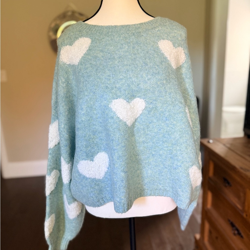 ADORA Light Blue Sweater with White Heart Accents